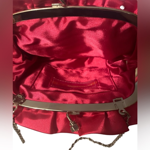 Hot Pink Satin Evening Bag w/ Detachable Silver Chain Shoulder Strap (24” Drop) - Picture 10 of 11